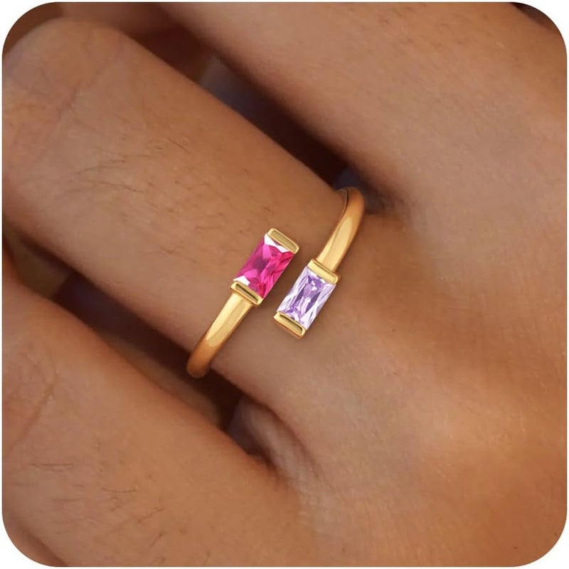 Honsny Gold Birthstone Rings for Women Non Tarnish 14K Gold Plated Adjustable Emerald Ring Cubic Zirconia Gemstone Promise Ring for Her Engagement Personalized Waterproof Jewelry Gifts for Birthday - Image 1